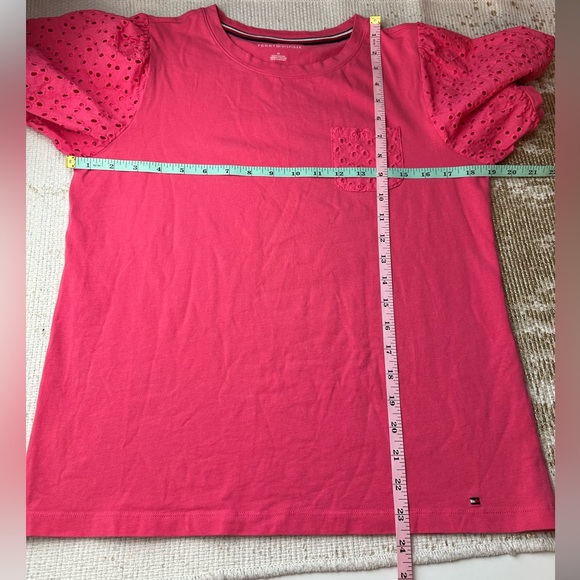 TOMMY HILFIGER Pink Eyelet Sleeves Top | Size Medium - Picture 10 of 10